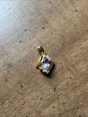 Gold Pendant Necklace with Purple Marquise Stone and Clear Accent Crystals